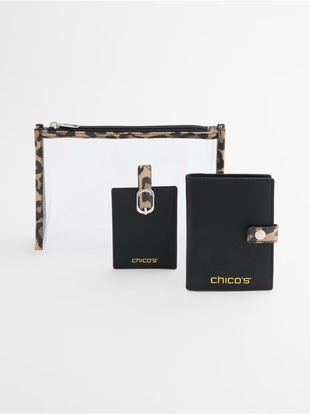 NEW! CHICO’S Passport Holder & Luggage Tag Travel Set Clear Travel Case NWT